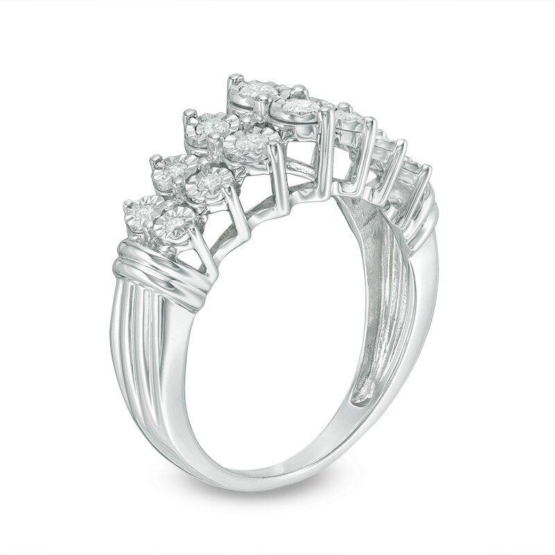 Main Image 2 of Previously Owned - 1/4 CT. T.W. Diamond Pyramid Wedding Band in 10K White Gold