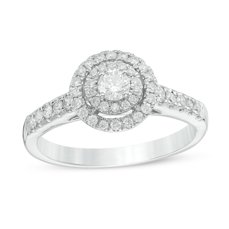 Main Image 1 of Previously Owned - 1/2 CT. T.W. Diamond Double Frame Engagement Ring in 14K White Gold