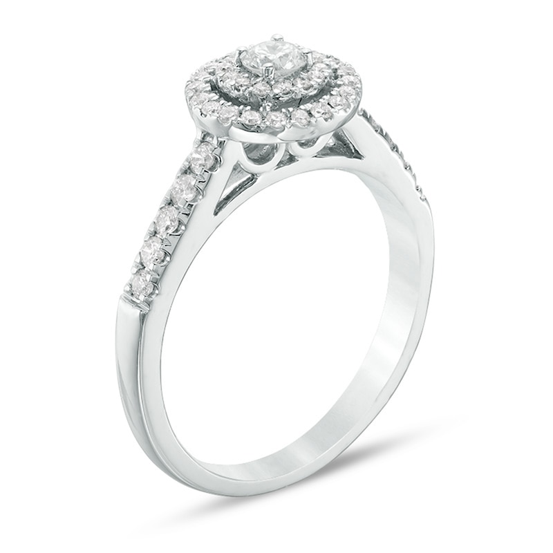 Main Image 2 of Previously Owned - 1/2 CT. T.W. Diamond Double Frame Engagement Ring in 14K White Gold