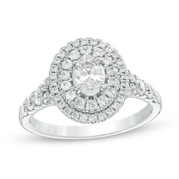 Previously Owned - Celebration Ideal 1-1/4 CT. T.W. Oval Diamond Double Frame Engagement Ring in 14K White Gold