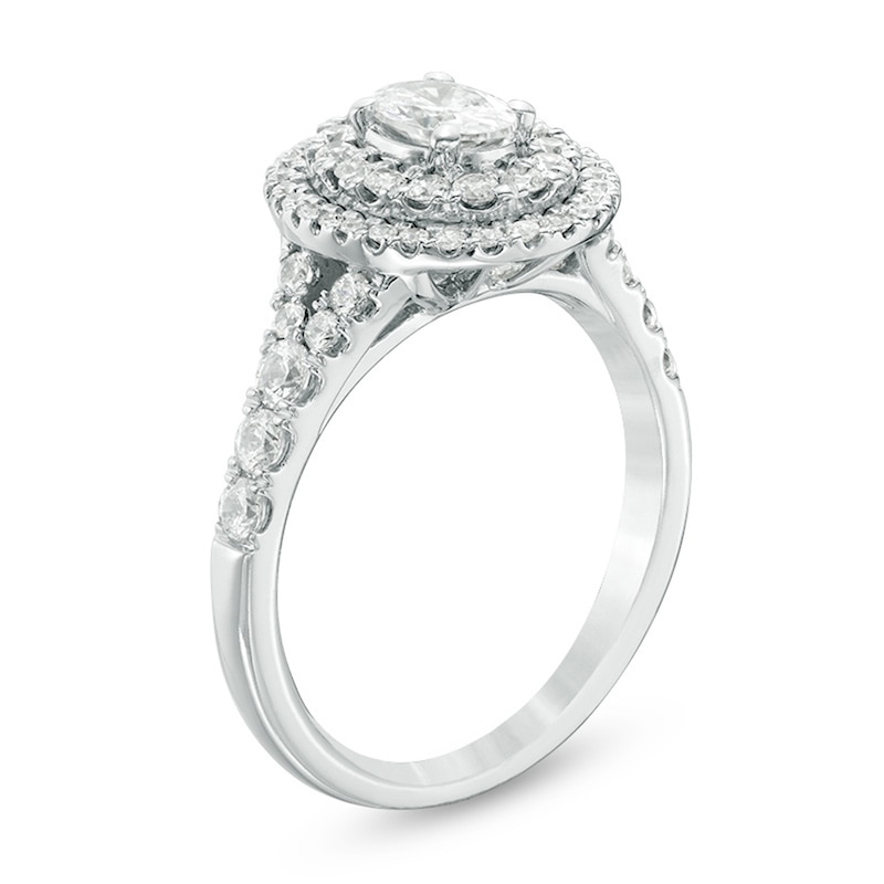 Main Image 2 of Previously Owned - Celebration Ideal 1-1/4 CT. T.W. Oval Diamond Double Frame Engagement Ring in 14K White Gold