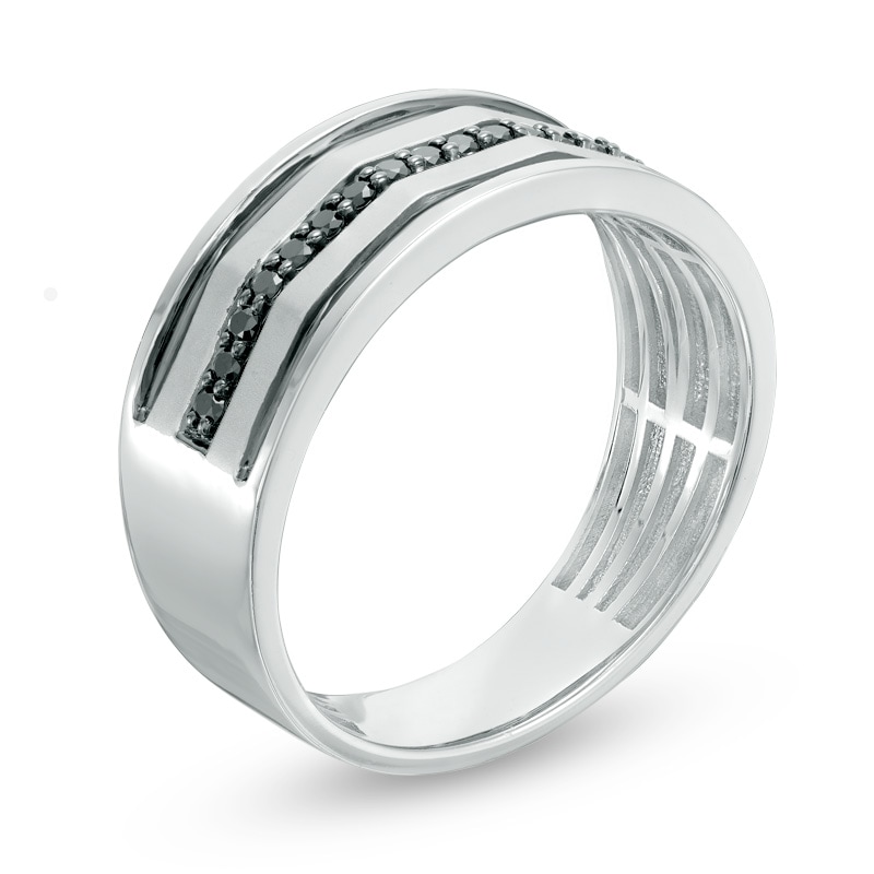 Previously Owned - Men's 1/5 CT. T.W. Black Diamond center Row Wedding Band in 10K White Gold
