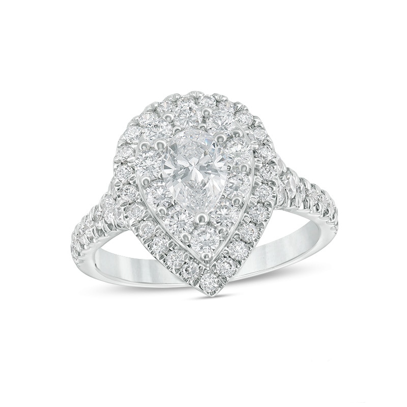 Main Image 1 of Previously Owned - Love's Destiny by Zales 1-3/4 CT. T.W. Pear-Shaped Diamond Frame Engagement Ring in 14K White Gold