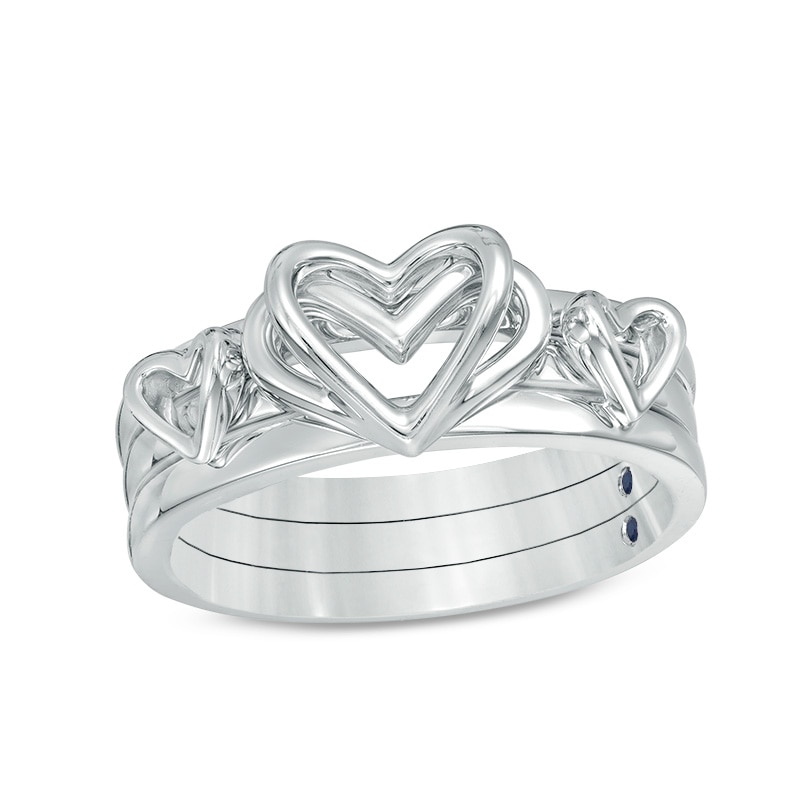Main Image 1 of Previously Owned - The Kindred Heart from Vera Wang Love Collection Blue Sapphire Ring Set in Sterling Silver