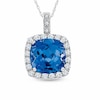 Thumbnail Image 1 of Previously Owned - Cushion-Cut Lab-Created Ceylon and White Sapphire Pendant in 10K White Gold with Diamond Accents