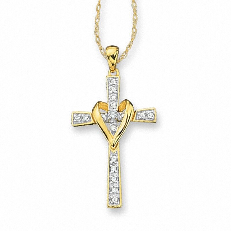 Previously Owned - Diamond Accent Cross and Heart Pendant in 10K Gold