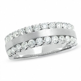 Previously Owned - 1 CT. T.W. Diamond Double Row Satin center Band in 14K White Gold