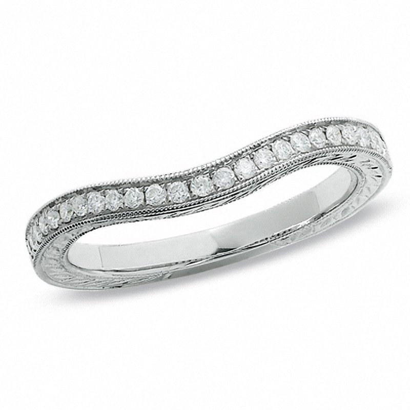 Main Image 1 of Previously Owned - 1/5 CT. T.W. Diamond Curved Band in 14K White Gold