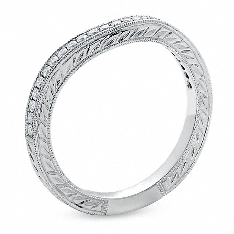 Main Image 2 of Previously Owned - 1/5 CT. T.W. Diamond Curved Band in 14K White Gold