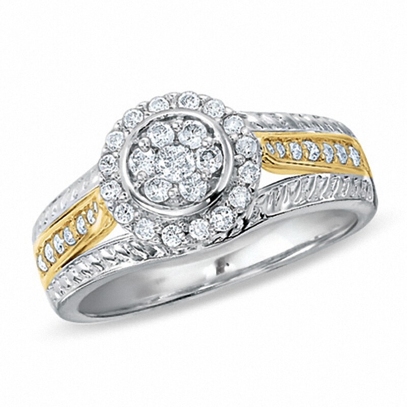 Main Image 1 of Previously Owned - 1/2 CT. T.W. Diamond Flower Cluster Ring in 14K Two-Tone Gold