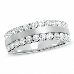 Previously Owned - 1 CT. T.W. Diamond Two Row Band in 14K White Gold