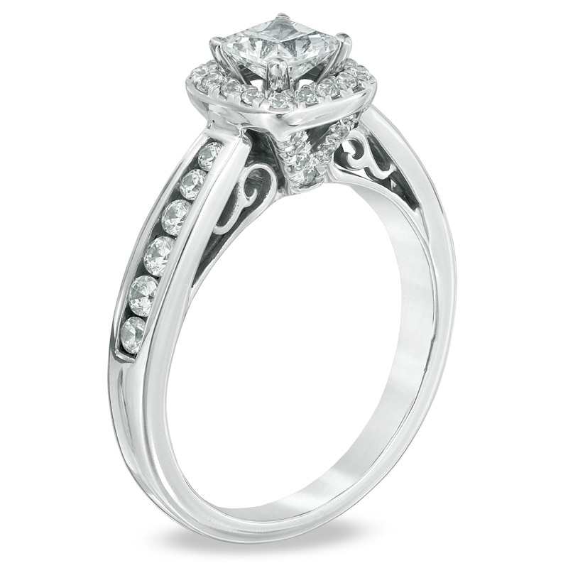 Main Image 2 of Previously Owned - Celebration Ideal 1  CT. T.W. Princess-Cut Diamond Engagement Ring in 14K White Gold