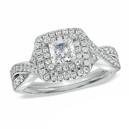 Previously Owned - Celebration Ideal 1 CT. T.W. Princess-Cut Diamond Engagement Ring in 14K White Gold (I/I1)