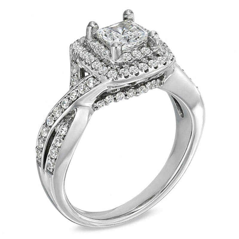 Main Image 2 of Previously Owned - Celebration Ideal 1 CT. T.W. Princess-Cut Diamond Engagement Ring in 14K White Gold (I/I1)