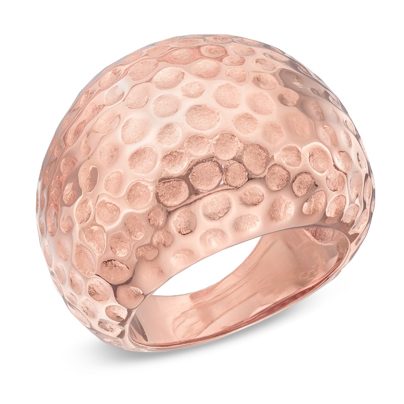 Previously Owned - Hammered Dome Ring in Stainless Steel with Rose IP