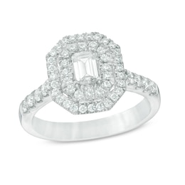 Previously Owned - Celebration Ideal 1 CT. T.W. Emerald-Cut Diamond Frame Engagement Ring in 14K White Gold (I/I1)