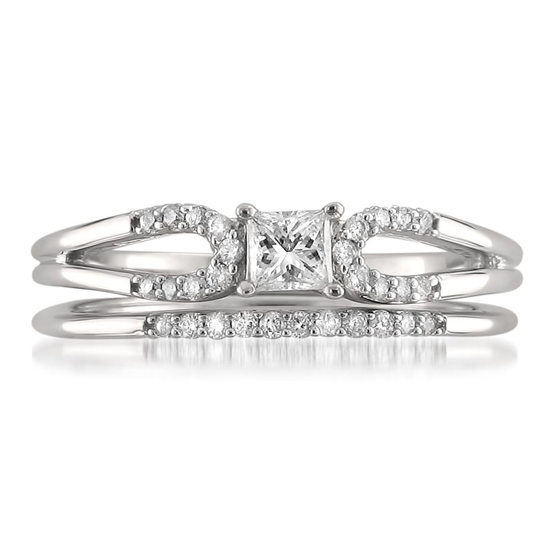 Previously Owned - 1/3 CT. T.W. Princess-Cut Diamond Split Shank Bridal Set in 14K White Gold