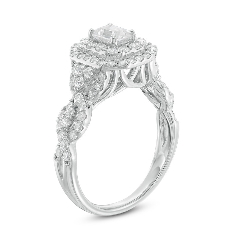 Main Image 2 of Previously Owned - Celebration Ideal 1-1/2 CT. T.W. Emerald-Cut Diamond Frame Engagement Ring in 14K White Gold