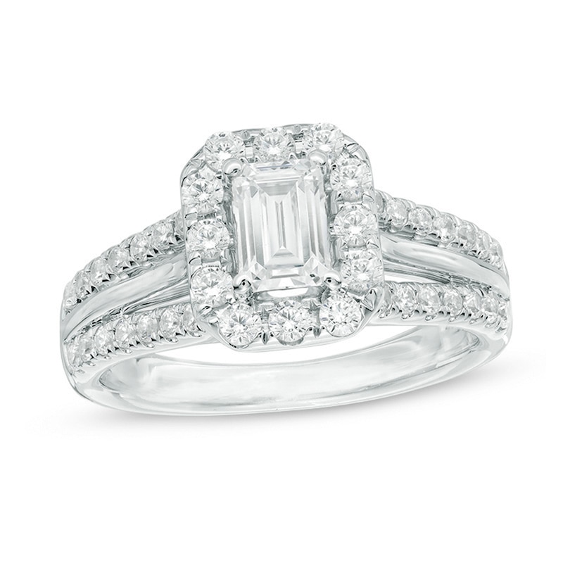 Main Image 1 of Previously Owned - Celebration Ideal 1-1/2 CT. T.W. Diamond Octagonal Frame Engagement Ring in 14K White Gold