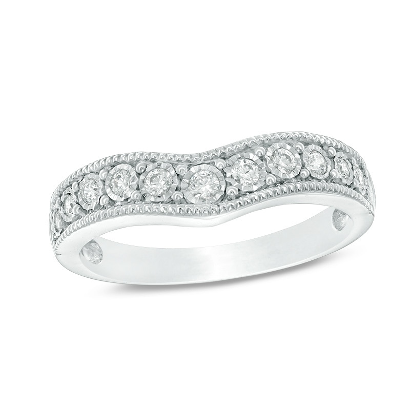 Main Image 1 of Previously Owned - 1/4 CT. T.W. Diamond Contour Vintage-Style Wedding Band in 10K White Gold