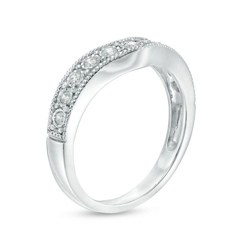 Main Image 2 of Previously Owned - 1/4 CT. T.W. Diamond Contour Vintage-Style Wedding Band in 10K White Gold