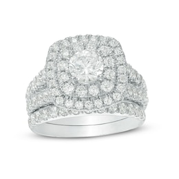 Previously Owned - 2-1/2 CT. T.W. Canadian Diamond Double Cushion Frame Bridal Set in 14K White Gold (I/I2)