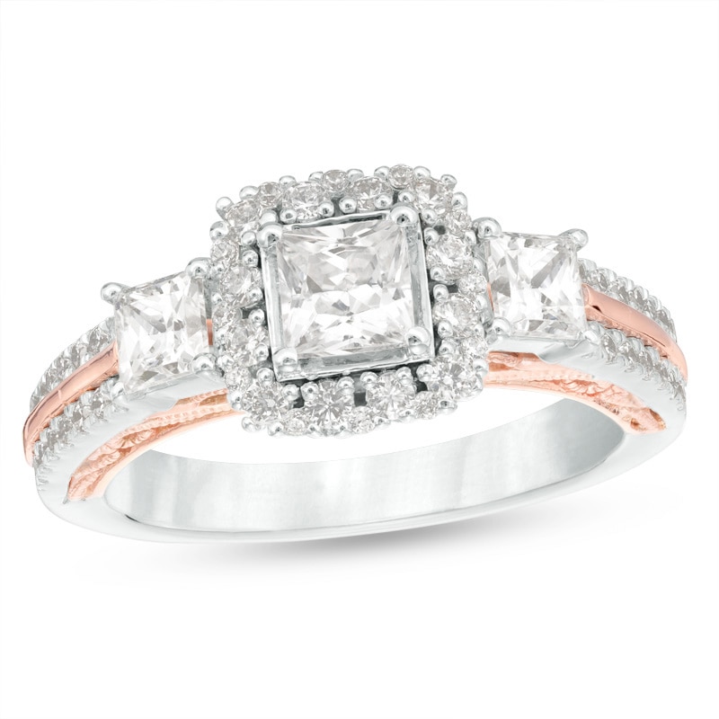 Previously Owned - Celebration Ideal 1-1/2 CT. T.W. Diamond Three-Stone Engagement Ring in 14K Two-Tone Gold