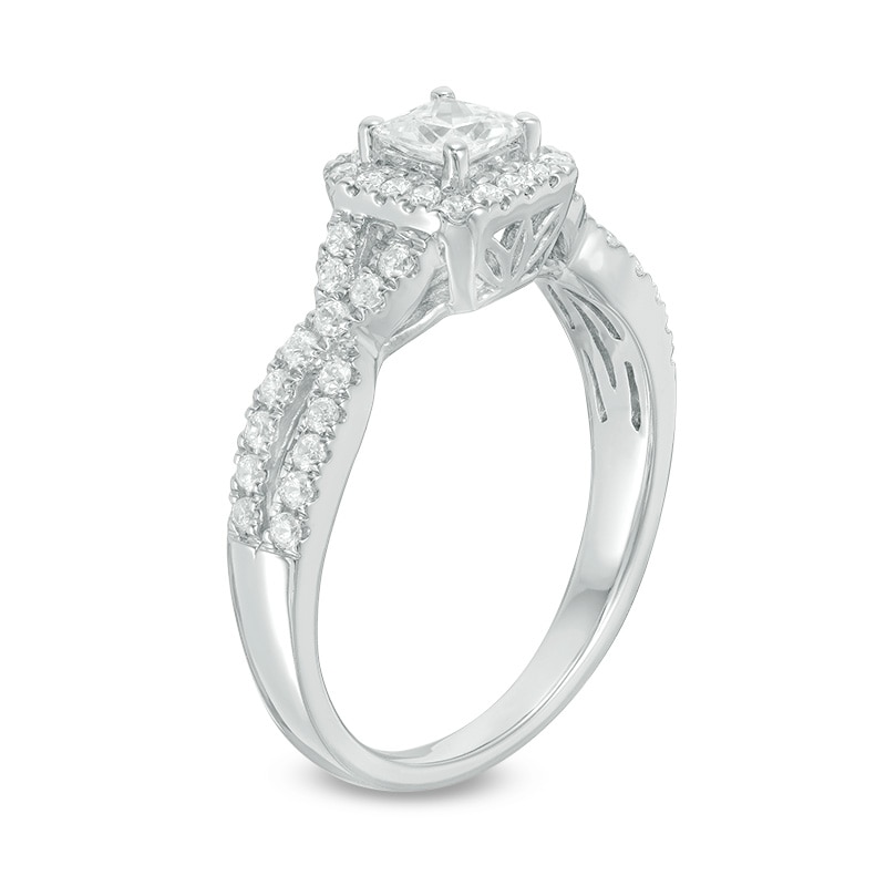 Main Image 2 of Previously Owned - Celebration Ideal 3/4 CT. T.W. Princess-Cut Diamond Frame Engagement Ring in 14K White Gold (I/I1)