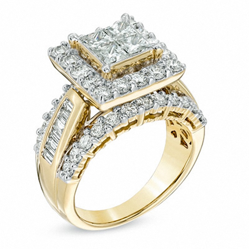 Main Image 2 of Previously Owned - 3 CT. T.W. Quad Princess-Cut Diamond Frame Ring in 14K Gold