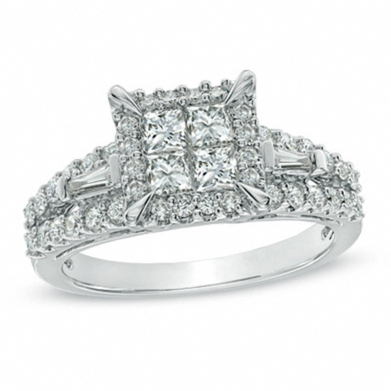 Previously Owned - 1-1/5 CT. T.W. Quad Princess-Cut Diamond Engagement Ring in 14K White Gold