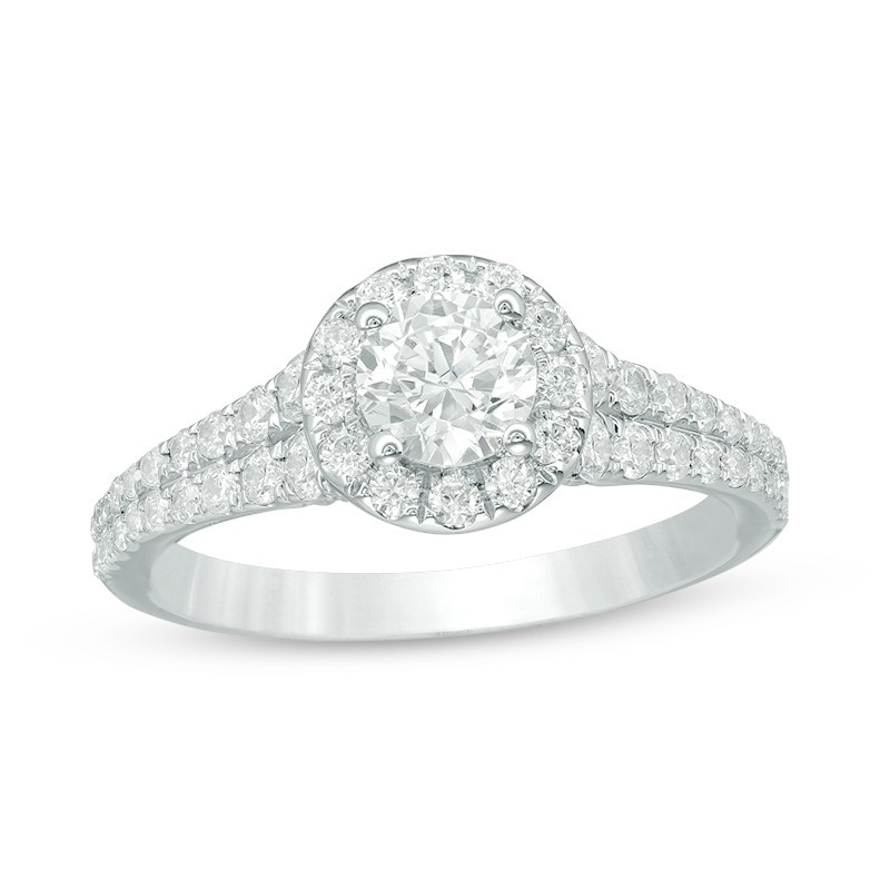 Main Image 1 of Previously Owned - Celebration Ideal 1-1/4 CT. T.W. Diamond Frame Engagement Ring in 14K White Gold