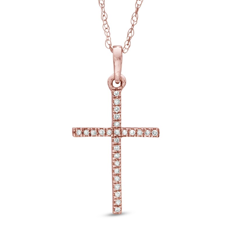 Main Image 1 of Previously Owned - Diamond Accent Cross Pendant in 10K Rose Gold