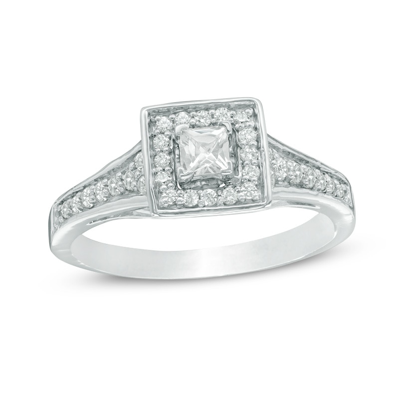 Previously Owned - 3/8 CT. T.W. Princess-Cut Diamond Frame Engagement Ring in 10K White Gold