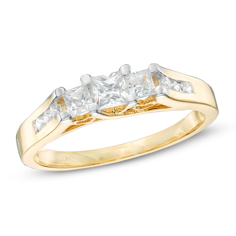 Previously Owned - 1/2 CT. T.W. Princess-Cut Diamond Three Stone Engagement Ring in 10K Gold