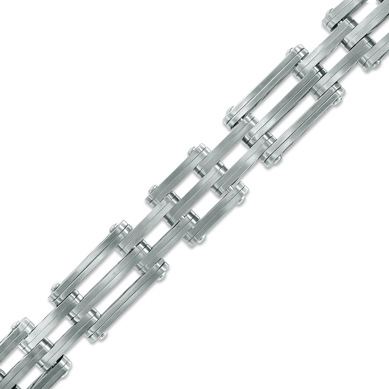 Main Image 1 of Previously Owned - Men's 12.0mm Brushed Bridge Link Bracelet in Stainless Steel - 8.5&quot;