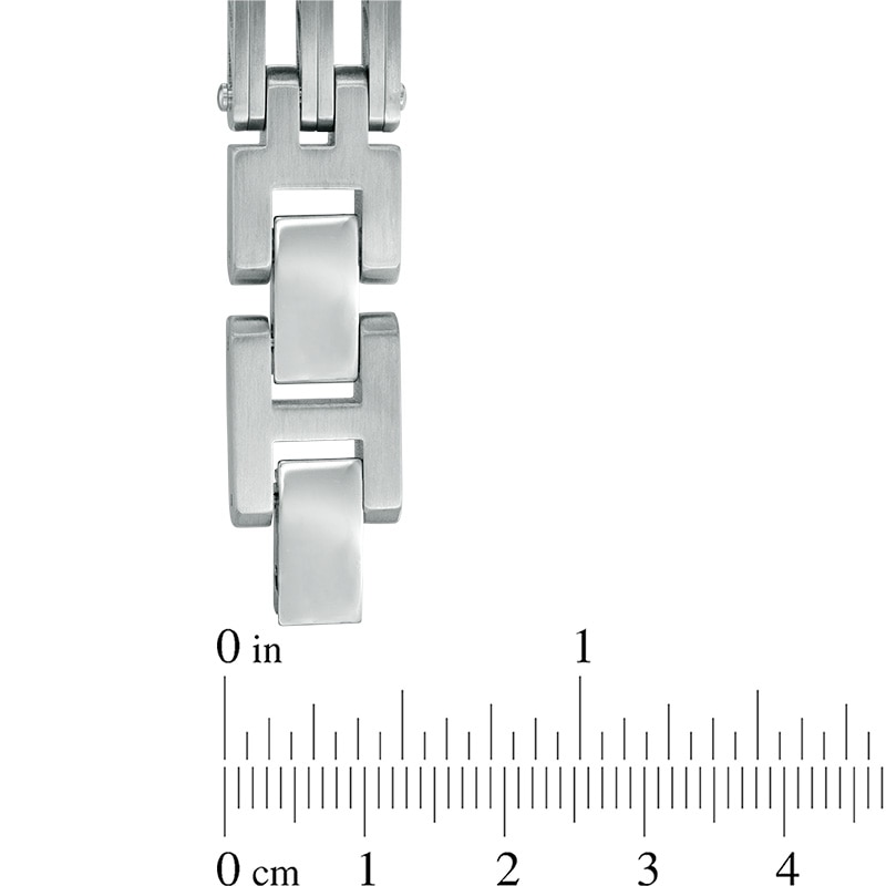 Main Image 2 of Previously Owned - Men's 12.0mm Brushed Bridge Link Bracelet in Stainless Steel - 8.5&quot;