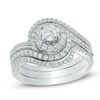 Thumbnail Image 1 of Previously Owned - 1 CT. T.W. Diamond Swirl Frame Three Piece Bridal Set in 14K White Gold