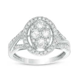 Previously Owned - 1 CT. T.W. Composite Diamond Oval Frame Engagement Ring in 10K White Gold