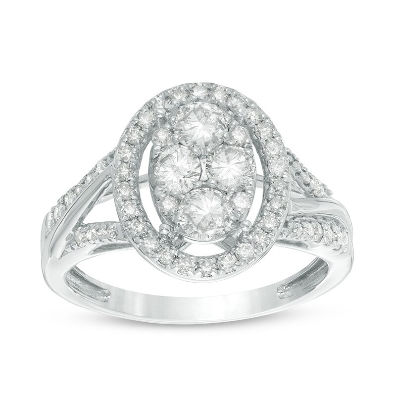Main Image 1 of Previously Owned - 1 CT. T.W. Composite Diamond Oval Frame Engagement Ring in 10K White Gold