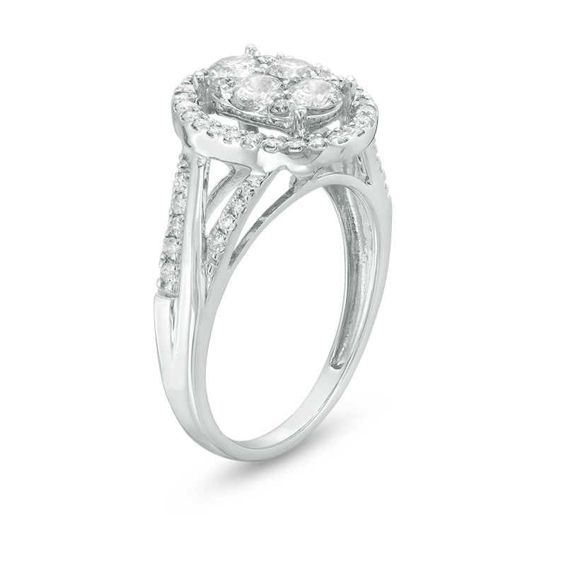 Main Image 2 of Previously Owned - 1 CT. T.W. Composite Diamond Oval Frame Engagement Ring in 10K White Gold