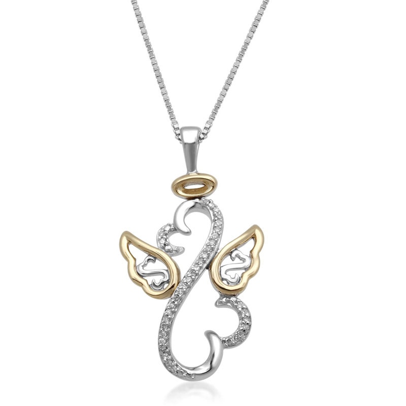 Main Image 1 of Previously Owned - Open Hearts by Jane Seymour™ 1/20 CT. T.W. Diamond Angel Wings and Halo Pendant in Sterling Silver and 10K Gold