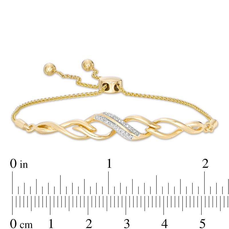 Main Image 2 of Previously Owned - 1/15 CT. T.W.  Diamond Twist Bolo Bracelet in 10K Gold - 9.5"