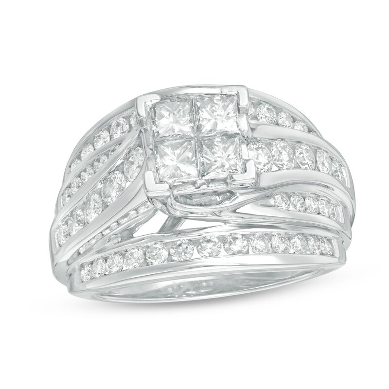 Previously Owned - 2 CT. T.W. Quad Princess-Cut Diamond Multi-Row Engagement Ring in 14K White Gold