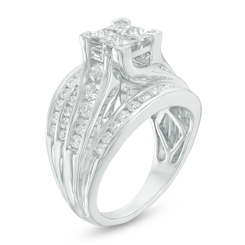 Previously Owned - 2 CT. T.W. Quad Princess-Cut Diamond Multi-Row Engagement Ring in 14K White Gold