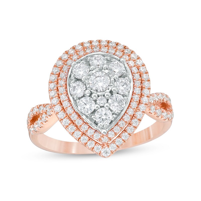 Previously Owned - 1 CT. T.W. Composite Diamond Triple Teardrop-Shaped Frame Engagement Ring in 10K Two-Tone Gold