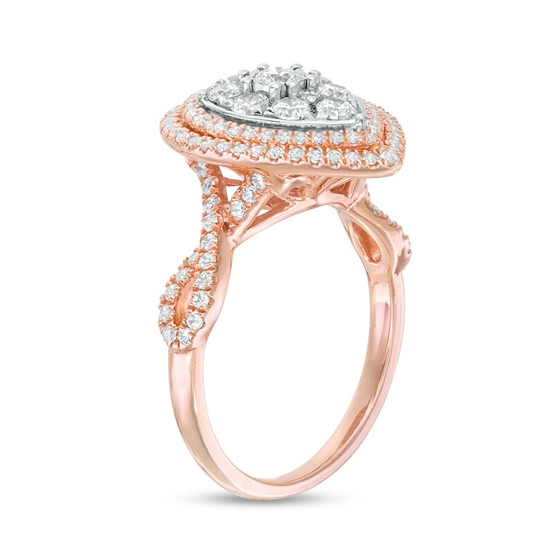 Previously Owned - 1 CT. T.W. Composite Diamond Triple Teardrop-Shaped Frame Engagement Ring in 10K Two-Tone Gold