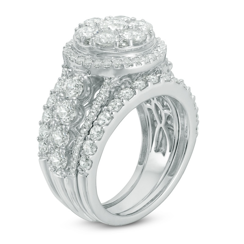 Main Image 2 of Previously Owned - 3-1/2 CT. T.W. Diamond Double Frame Three Piece Bridal Set in 14K White Gold