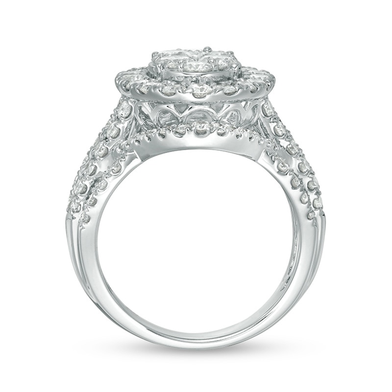 Previously Owned - 3 CT. T.W. Composite Diamond Oval Frame Multi-Row Engagement Ring in 10K White Gold