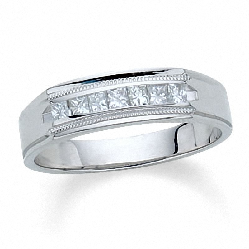 Previously Owned - Men's 1 CT. T.W. Square-Cut Channel-Set Diamond Wedding Band in 14K White Gold