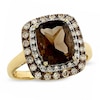 Previously Owned - Cushion-Cut Smoky Quartz Ring in 14K Gold with Enhanced Champagne and White Diamonds